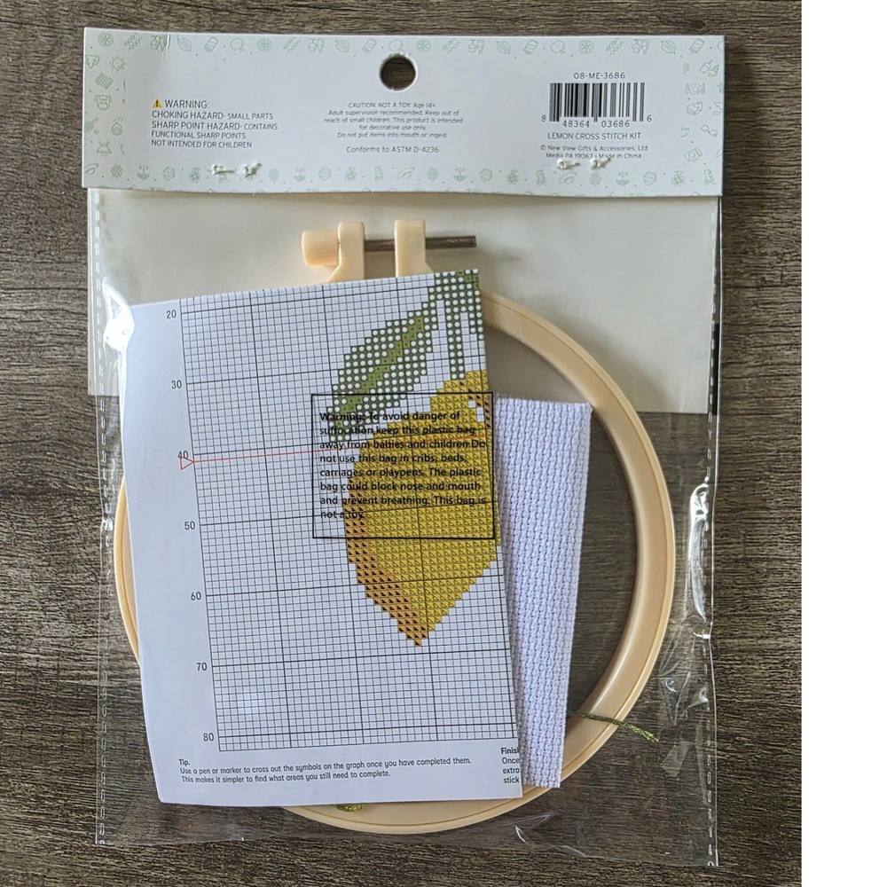 Blue Moon Studio Lemon Cross Stitch Kit 6in Hoop Intermediate NEW - Picture 2 of 3